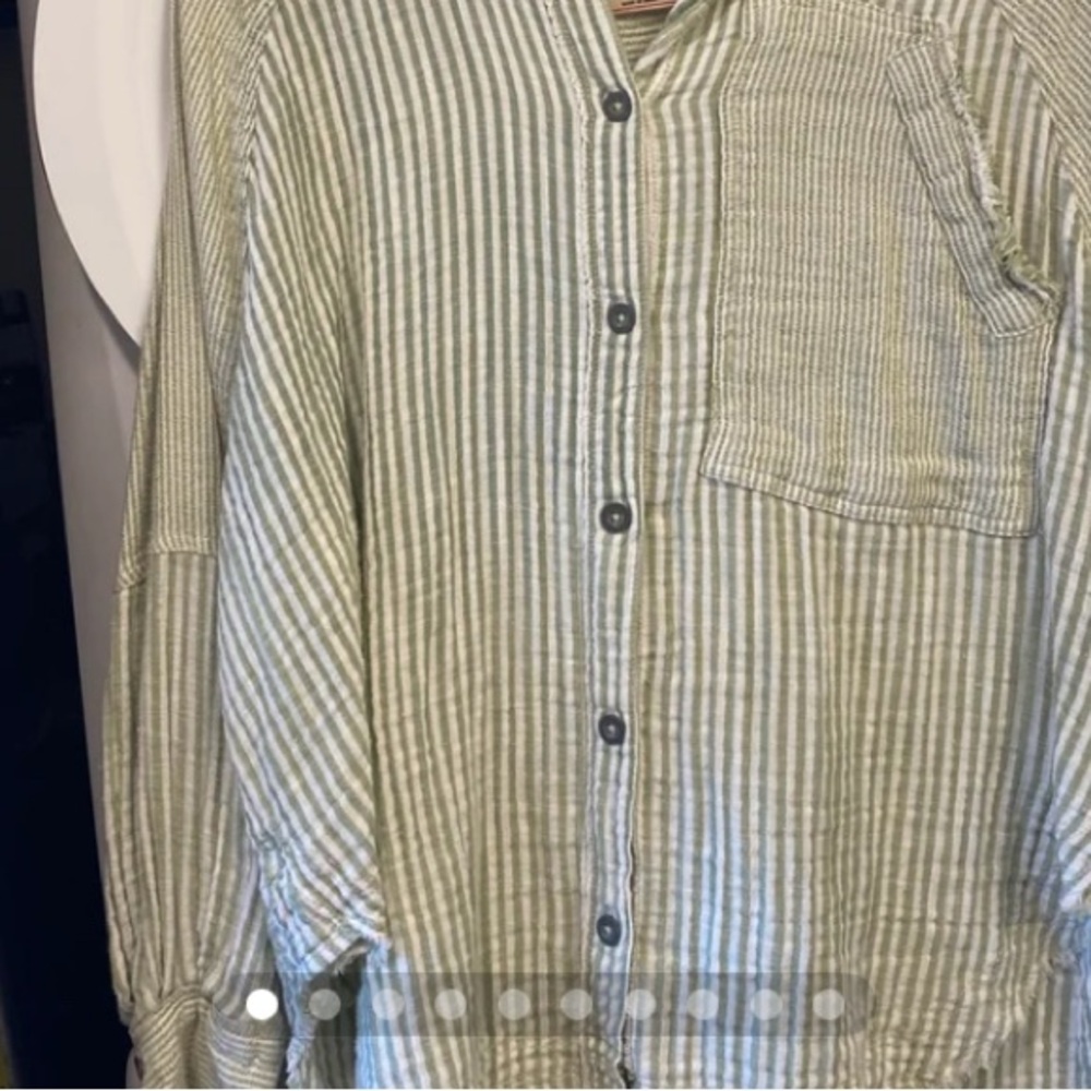 Free People XS Indigo Skies Sage button up New Without Tickets Sold Out!!!